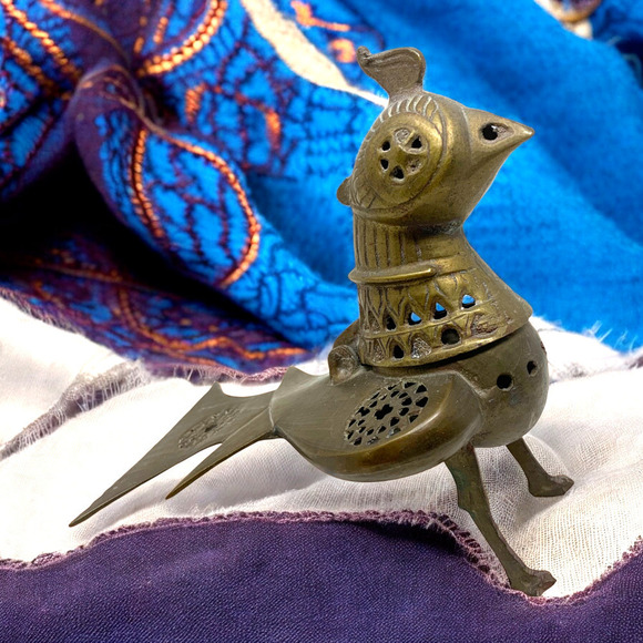 Vintage Khorasan Style Brass Bird Dove Incense Burner Hinged Lid India READ - Picture 1 of 10